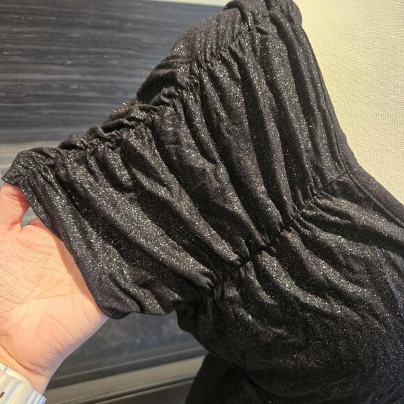 NWT [R] Petites XL Black Shimmer Faux Wrap V-Neck Mini Dress - Picture 2 of 3